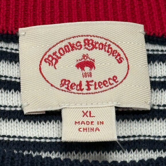 Brooks Brothers Sweater Mens XL Crewneck Red Fleece Striped Pullover‎ Cotton NWT - Picture 5 of 9
